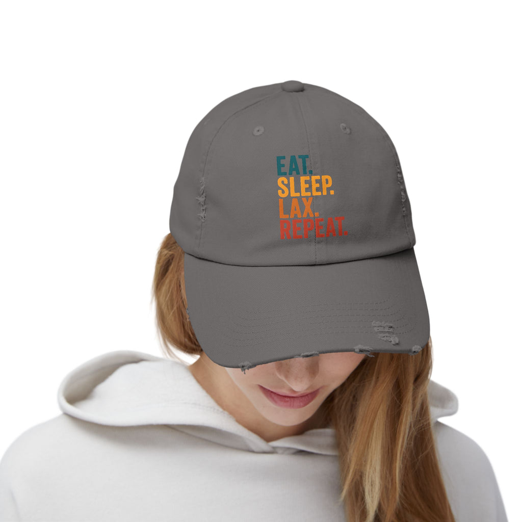 Eat. Sleep. Lax. Repeat. - Distressed Cap