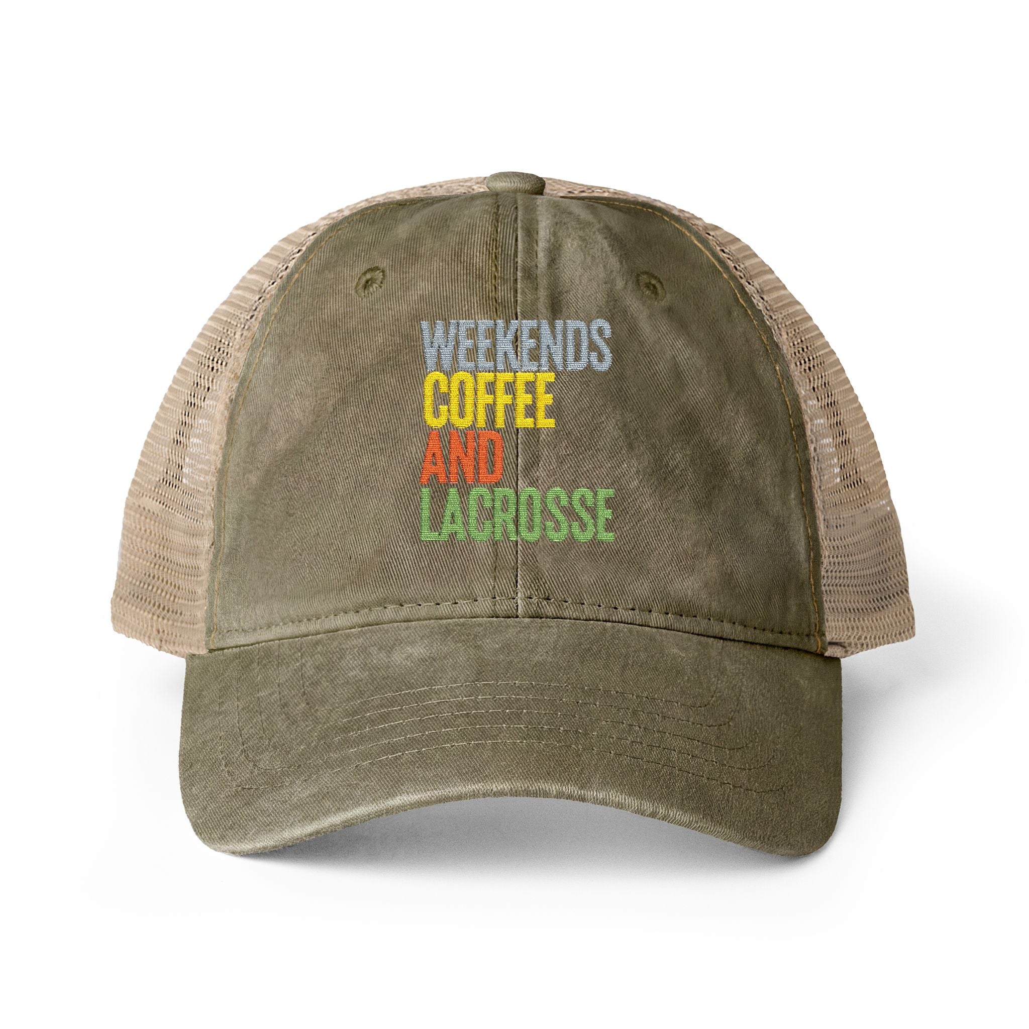 Weekends, Coffee, and Lacrosse - Women's Washed Mesh-Back Cap