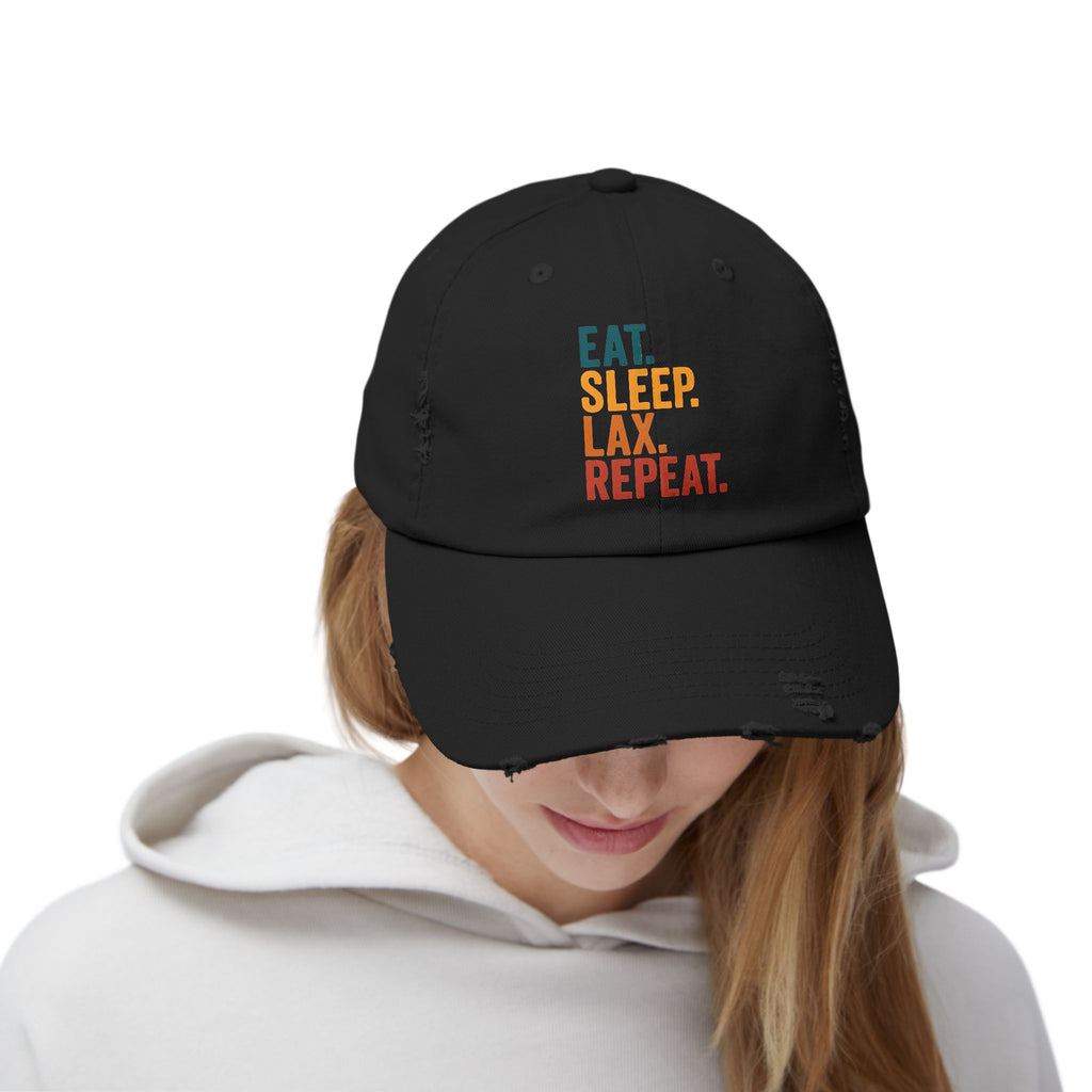 Eat. Sleep. Lax. Repeat. - Distressed Cap