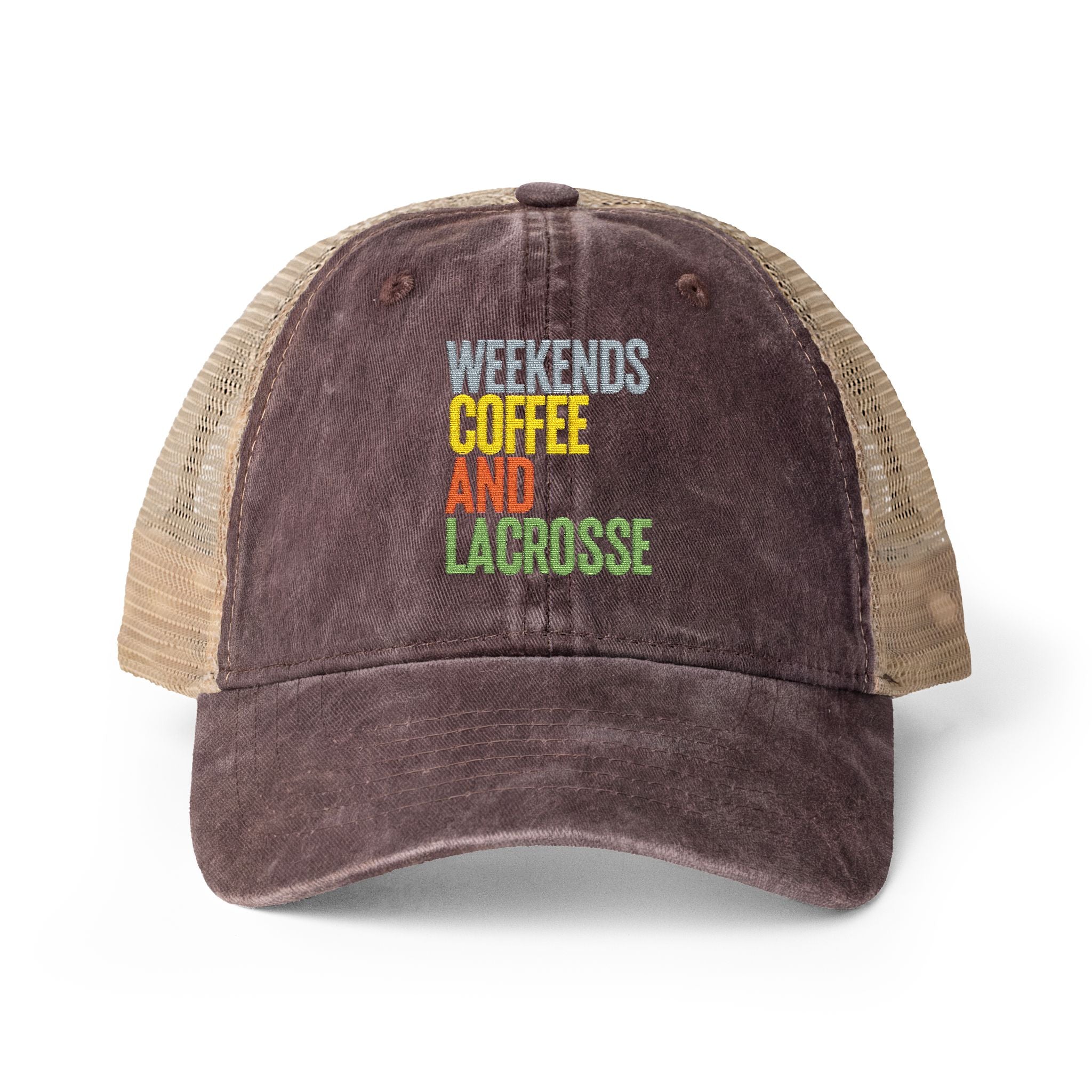 Weekends, Coffee, and Lacrosse - Women's Washed Mesh-Back Cap