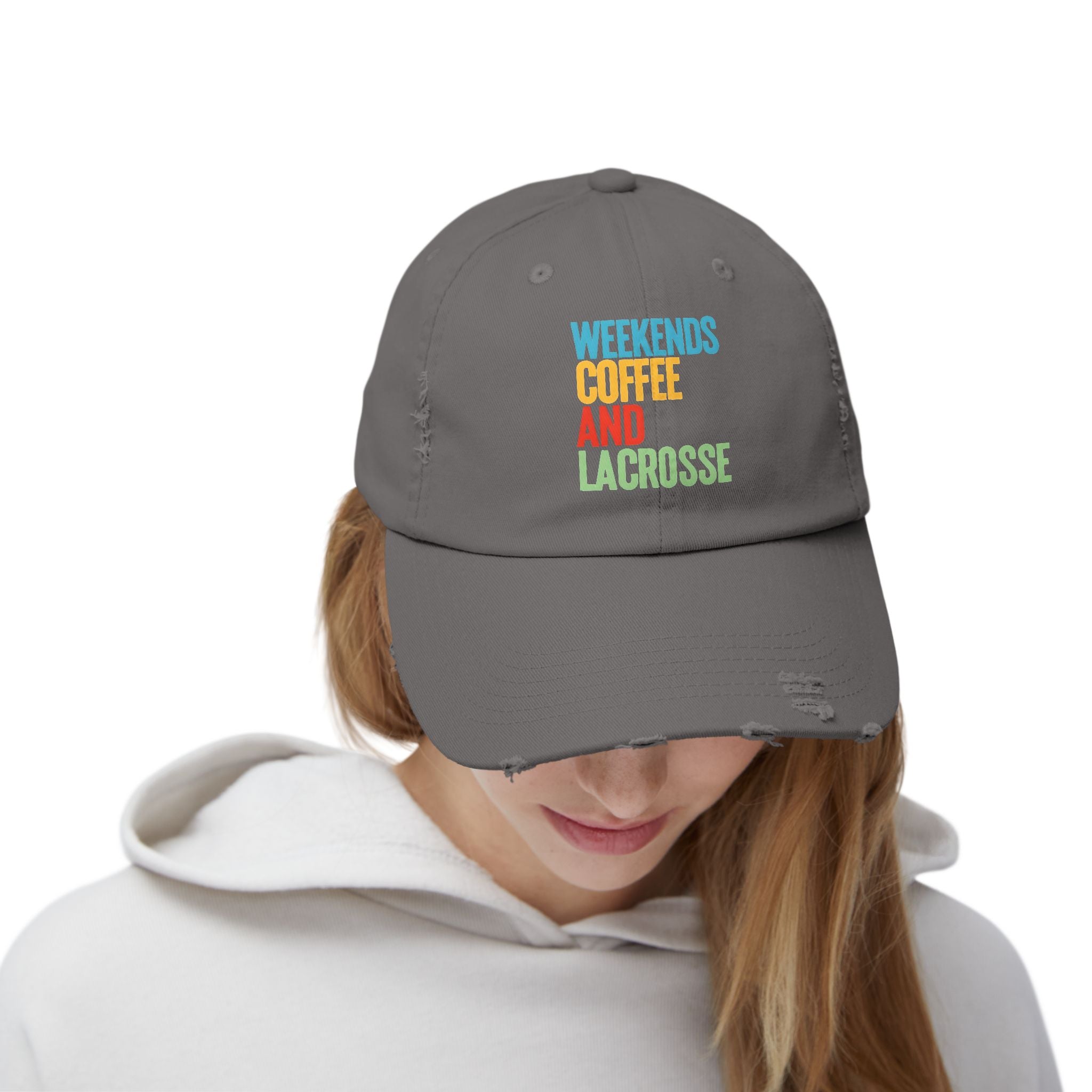 Weekends. Coffee. And Lacrosse. - Distressed Cap