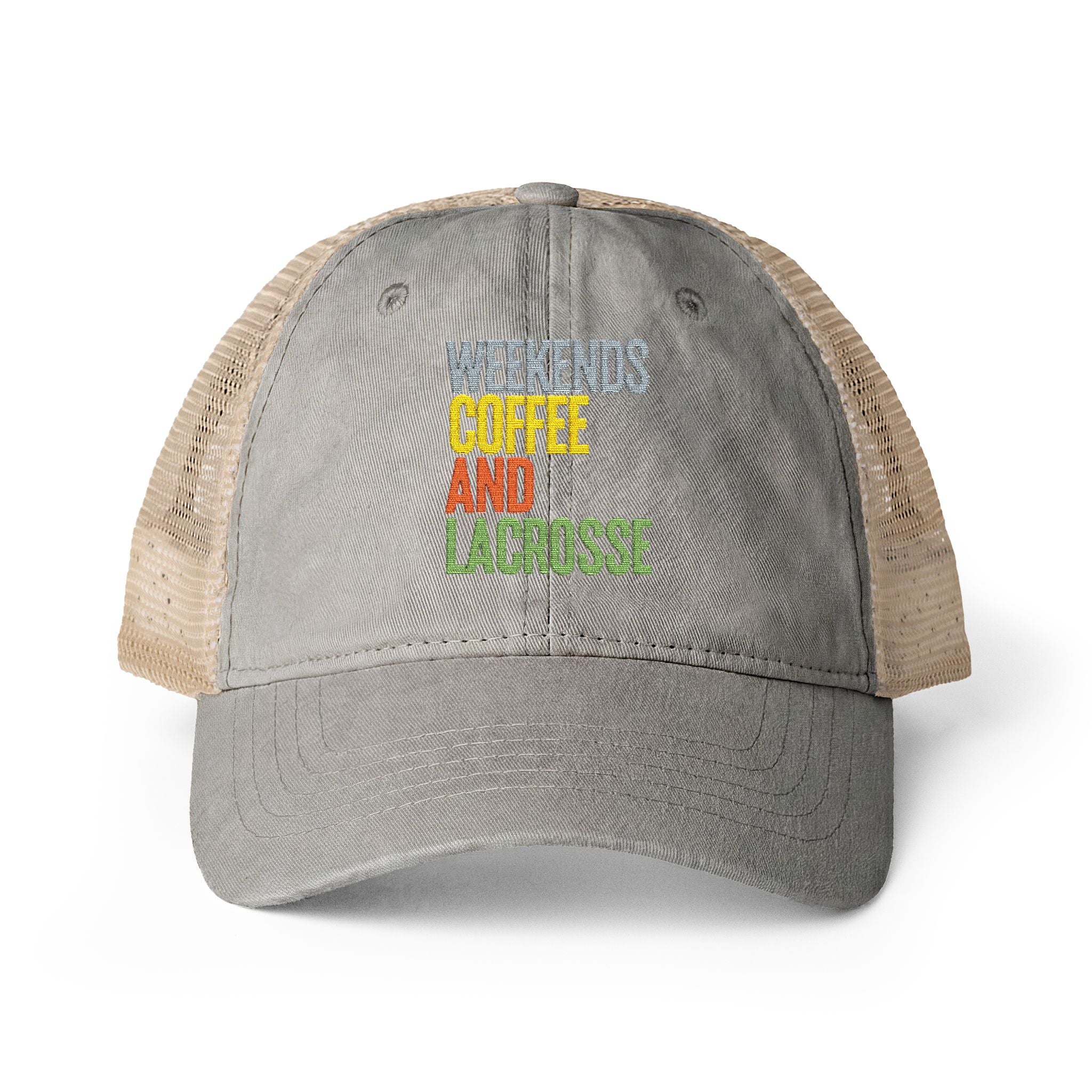 Weekends, Coffee, and Lacrosse - Women's Washed Mesh-Back Cap