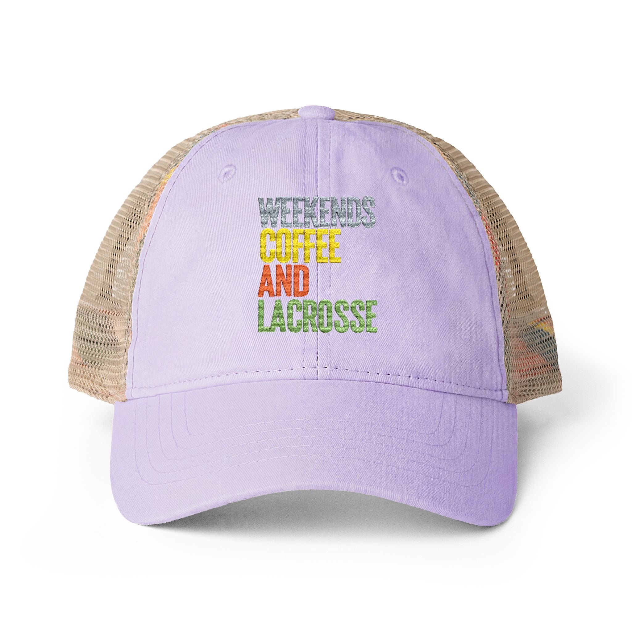 Weekends, Coffee, and Lacrosse - Women's Washed Mesh-Back Cap