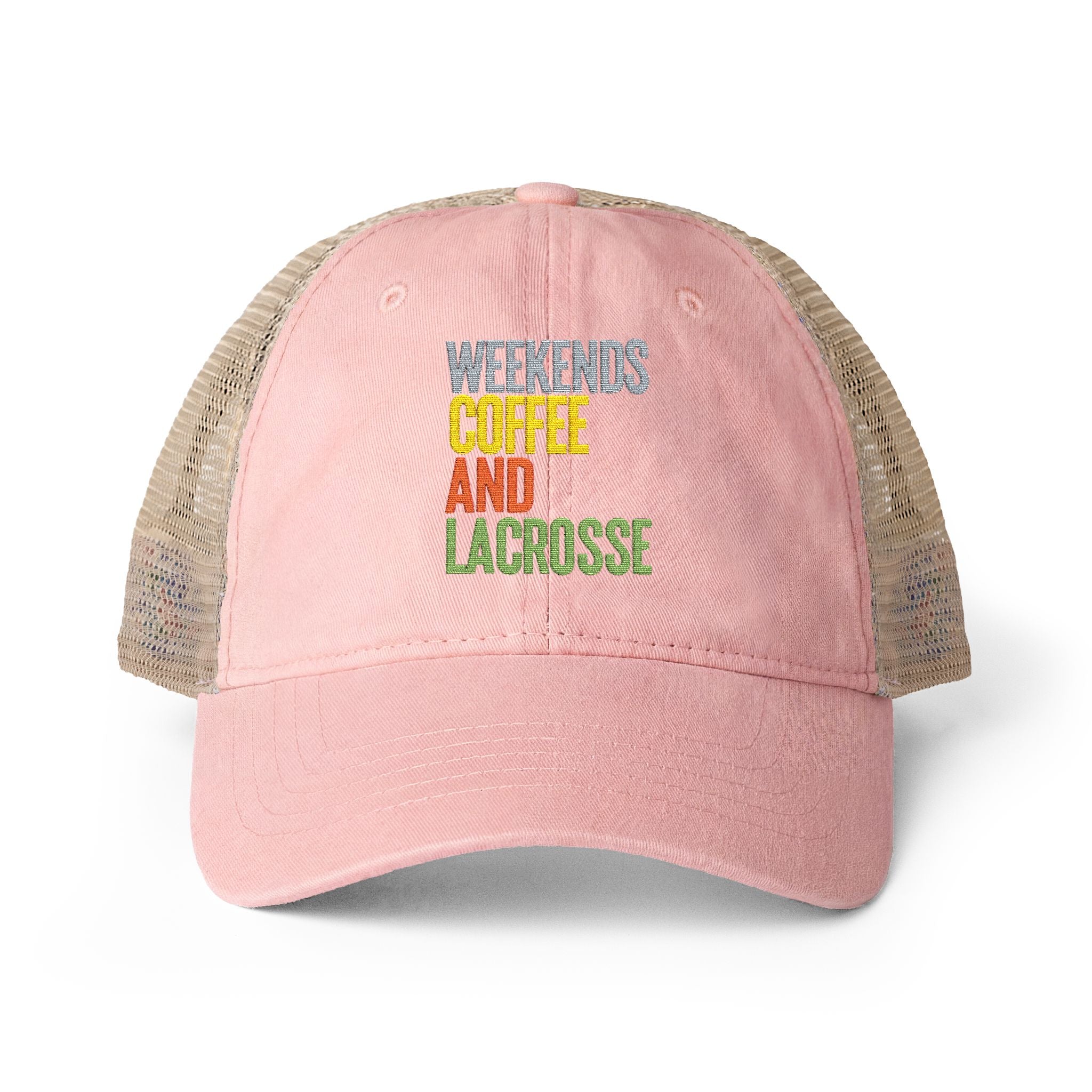 Weekends, Coffee, and Lacrosse - Women's Washed Mesh-Back Cap