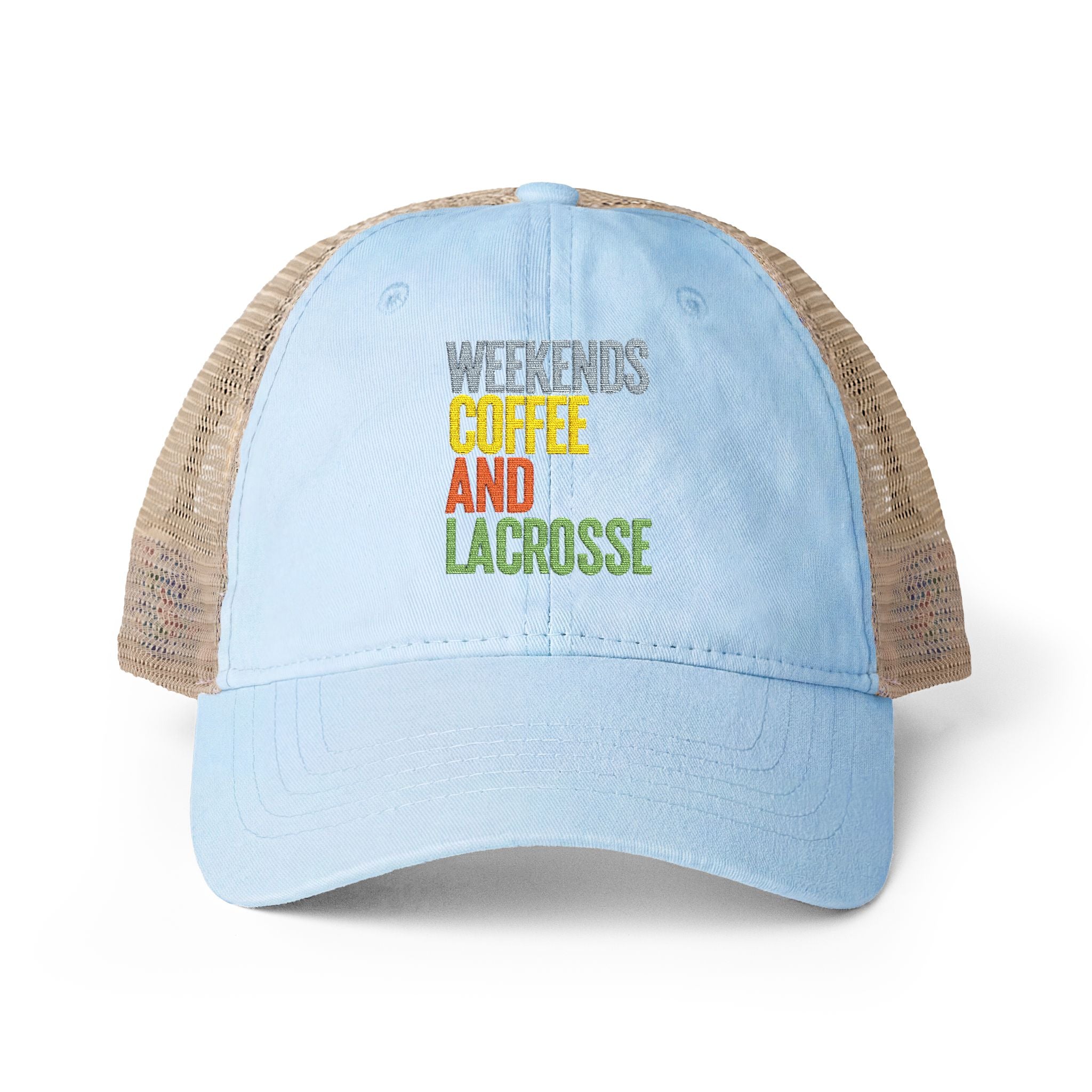 Weekends, Coffee, and Lacrosse - Women's Washed Mesh-Back Cap