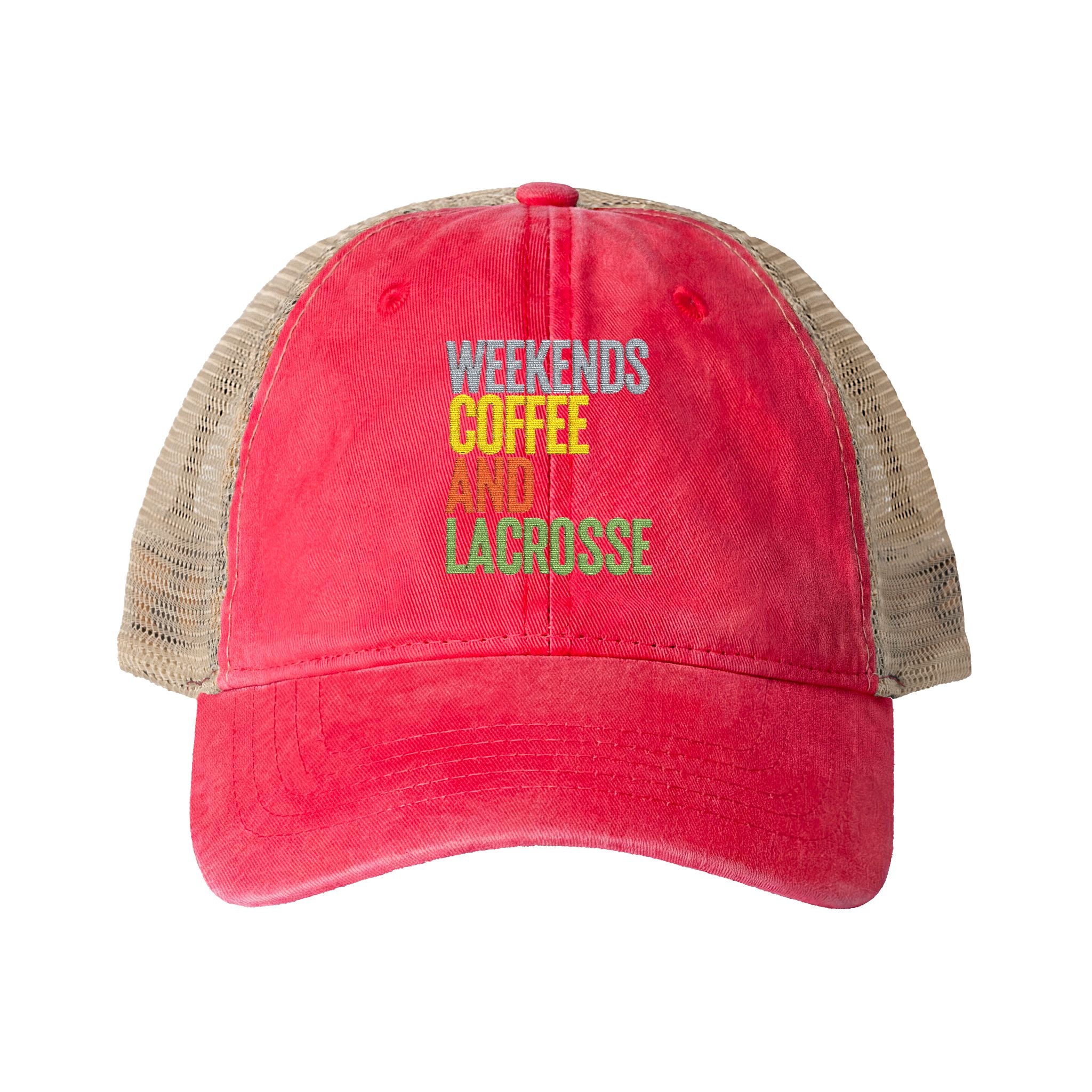 Weekends, Coffee, and Lacrosse - Women's Washed Mesh-Back Cap