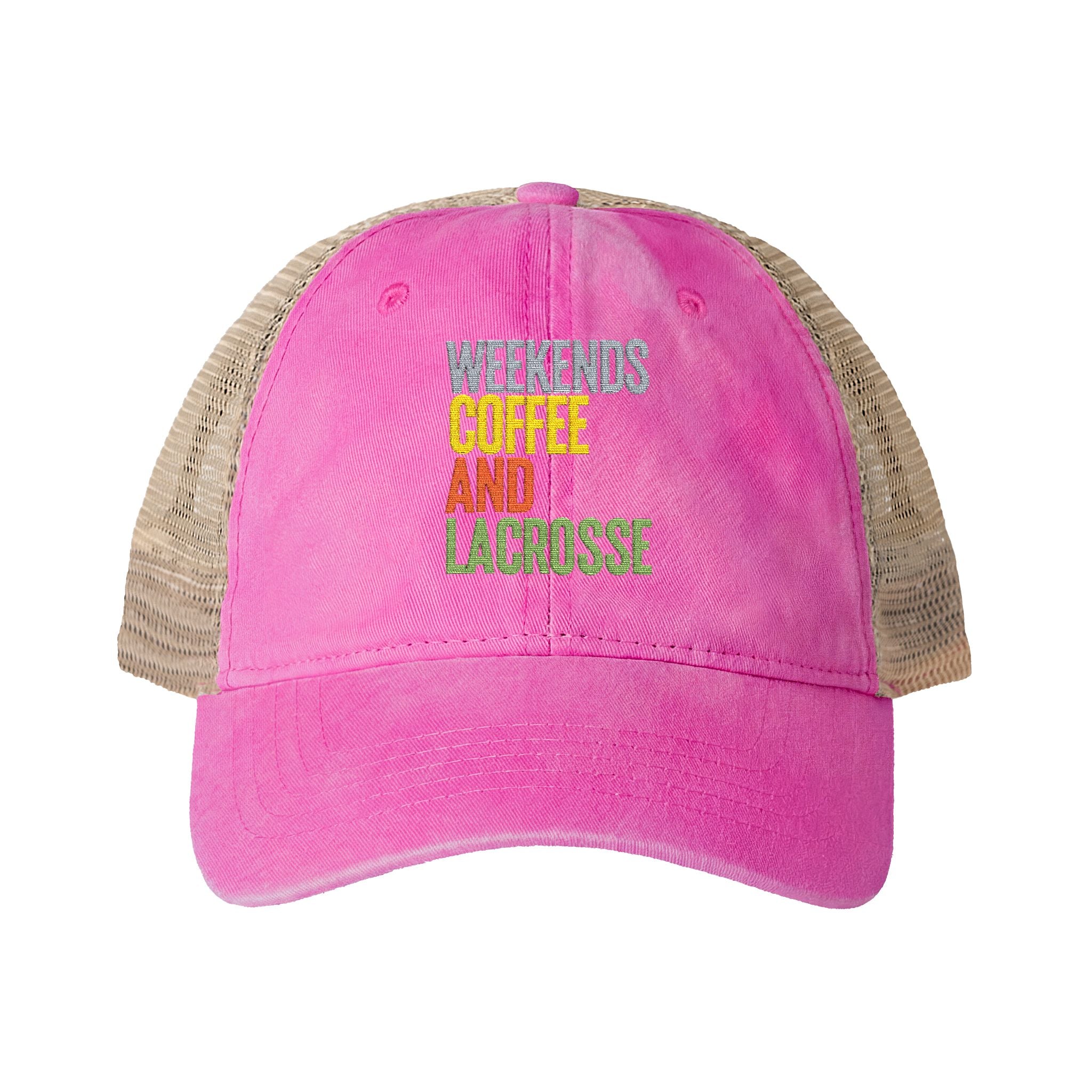 Weekends, Coffee, and Lacrosse - Women's Washed Mesh-Back Cap