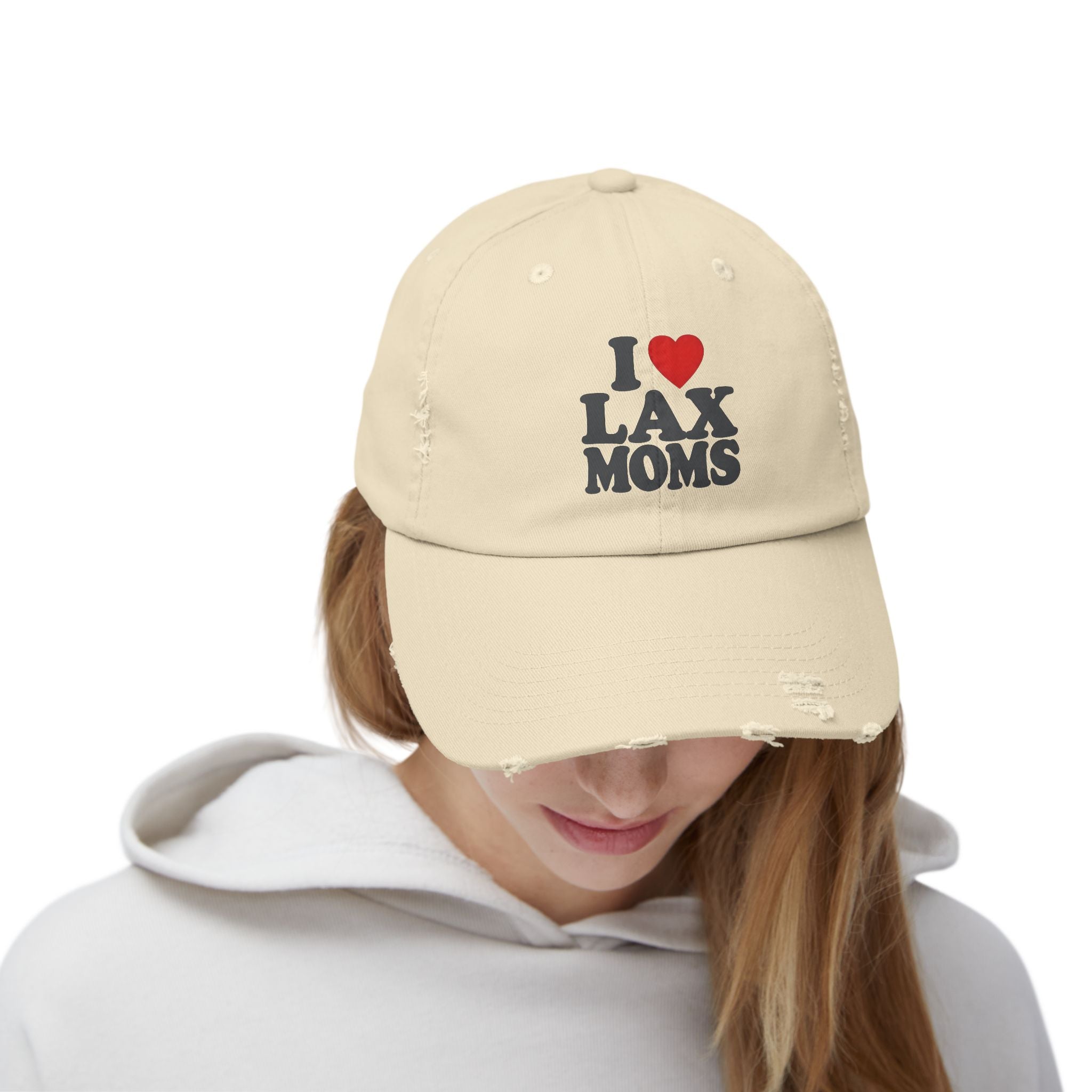 I  Heart LAX Moms — Distressed Baseball Cap