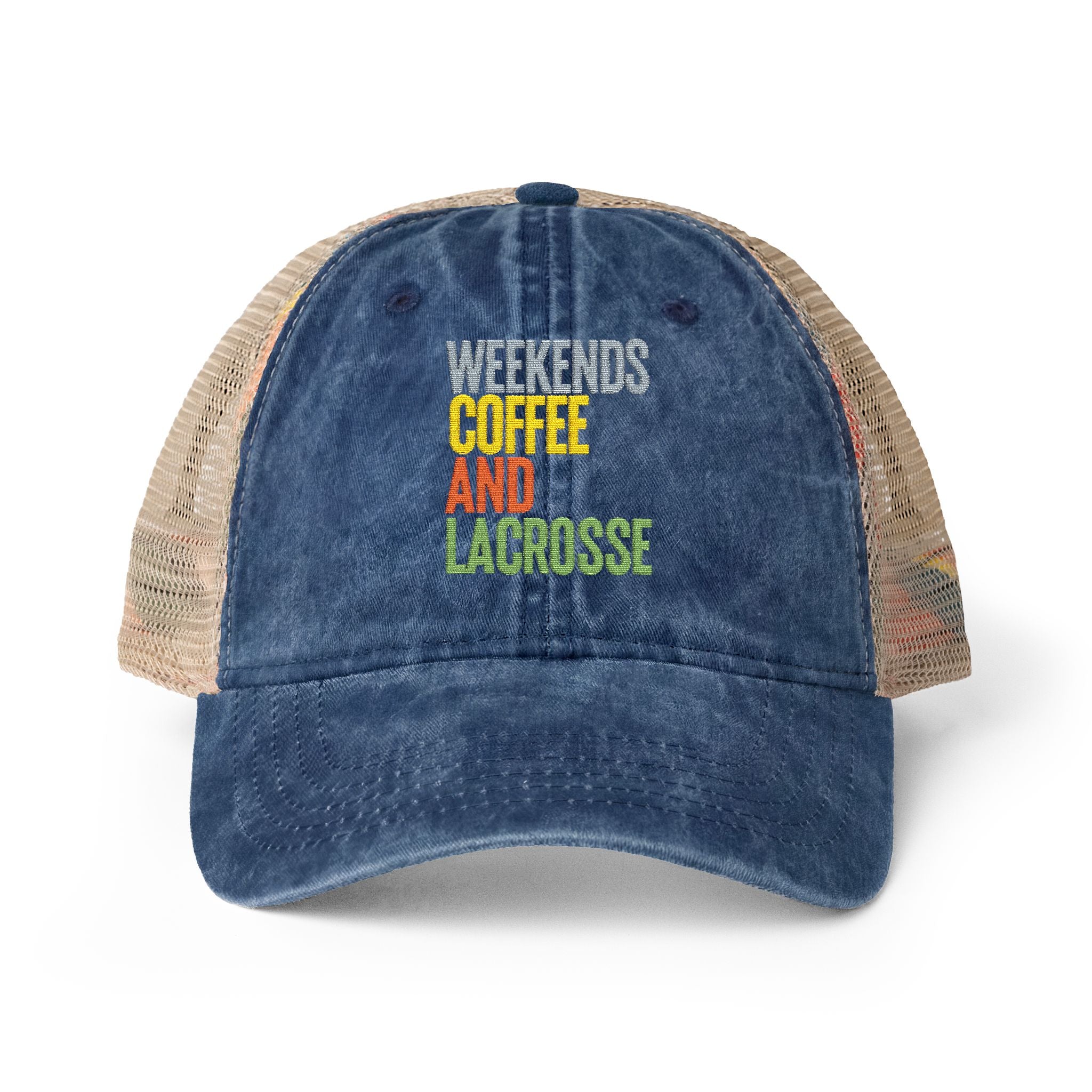 Weekends, Coffee, and Lacrosse - Women's Washed Mesh-Back Cap