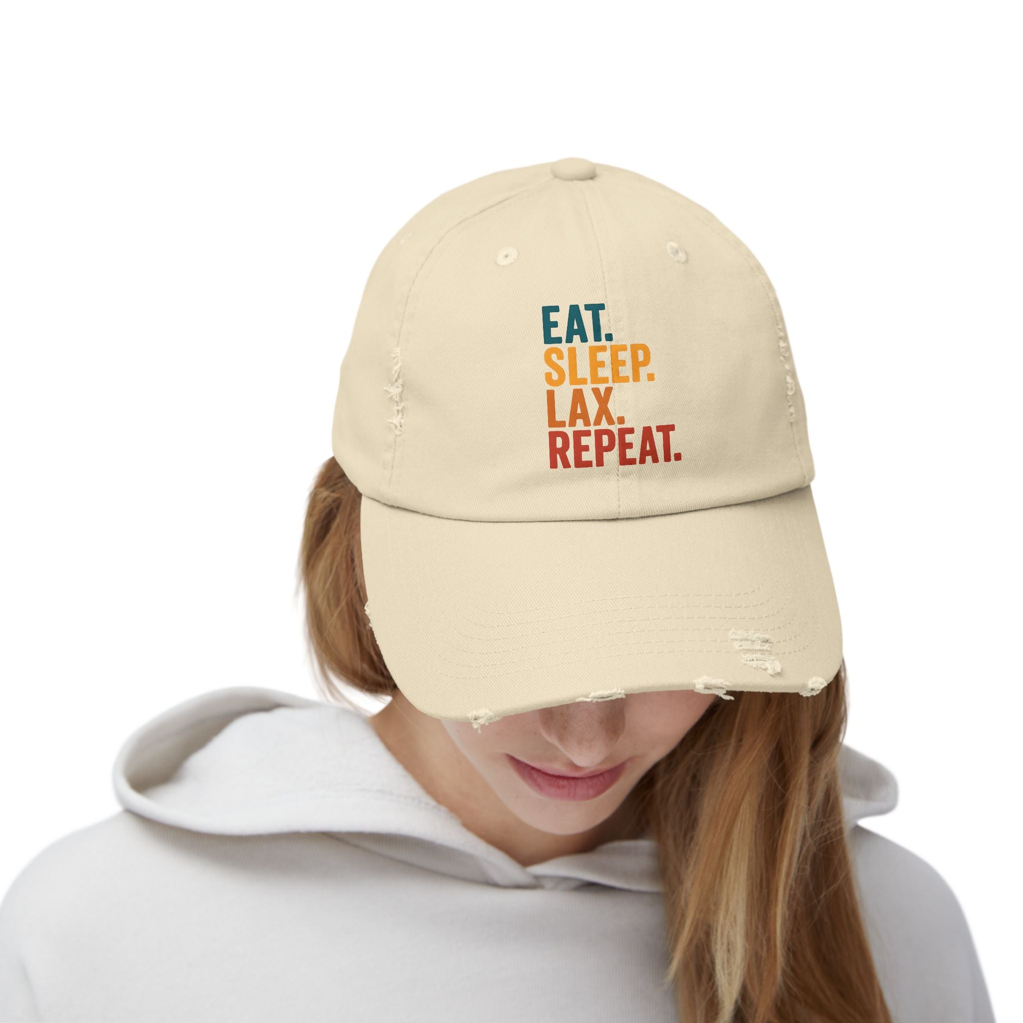 Eat. Sleep. Lax. Repeat. - Distressed Cap