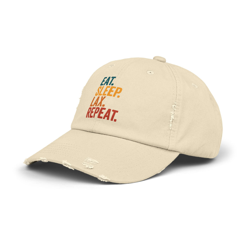 Eat. Sleep. Lax. Repeat. - Distressed Cap
